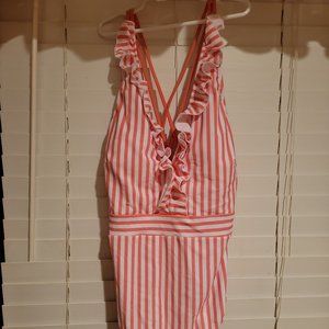New! Stripped Pink and White Bathing Suite, Size XXL,